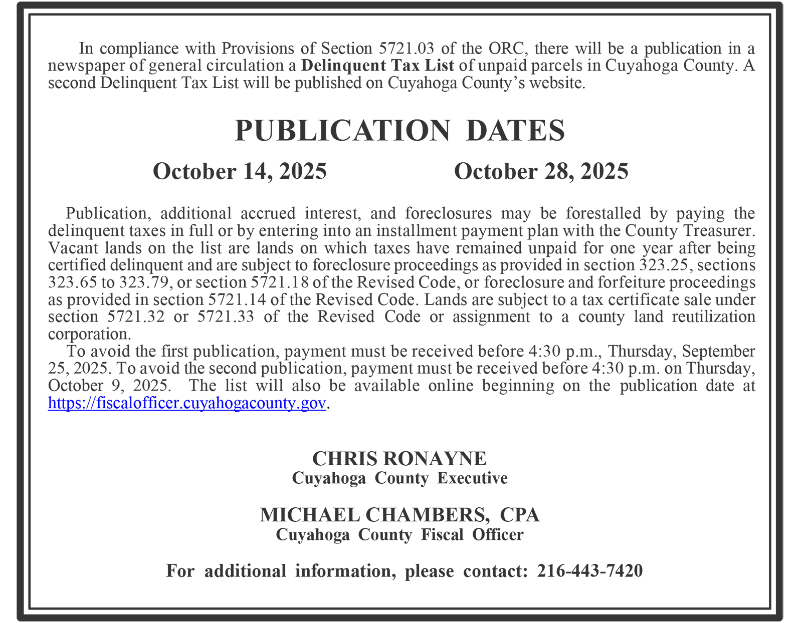 2025 Delinquent Tax Publication Dates
